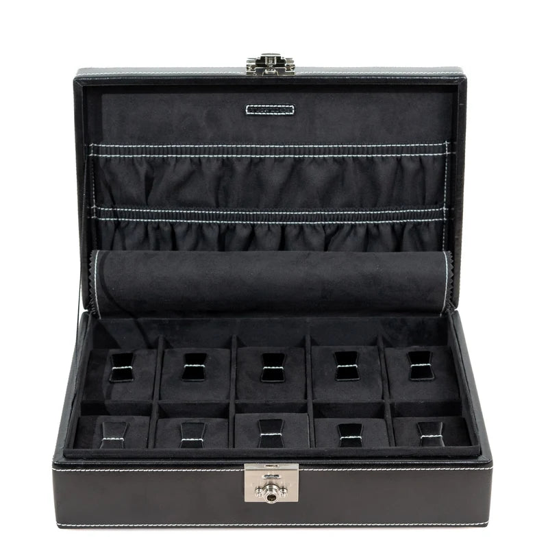 Caja de reloj londinense de cuero para 10 relojes