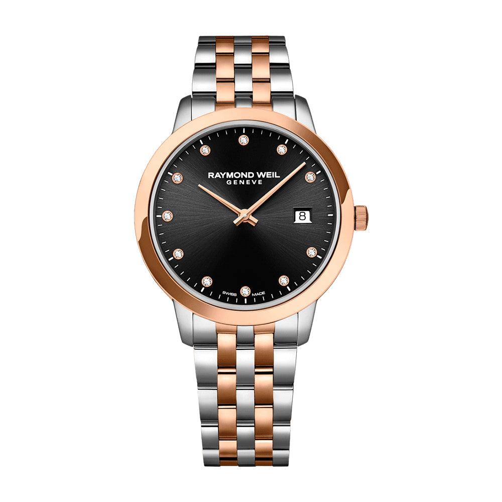 Toccata Quartz bicolor dial negro con diamantes