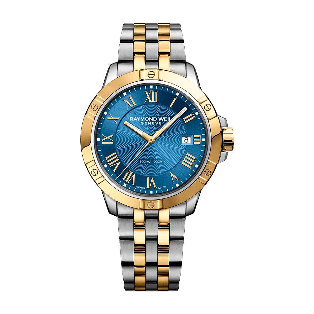 Tango Quartz bicolor con PVD oro amarillo dial azul