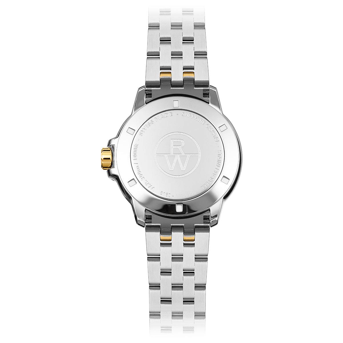 Tango Quartz bicolor con PVD oro amarillo dial azul