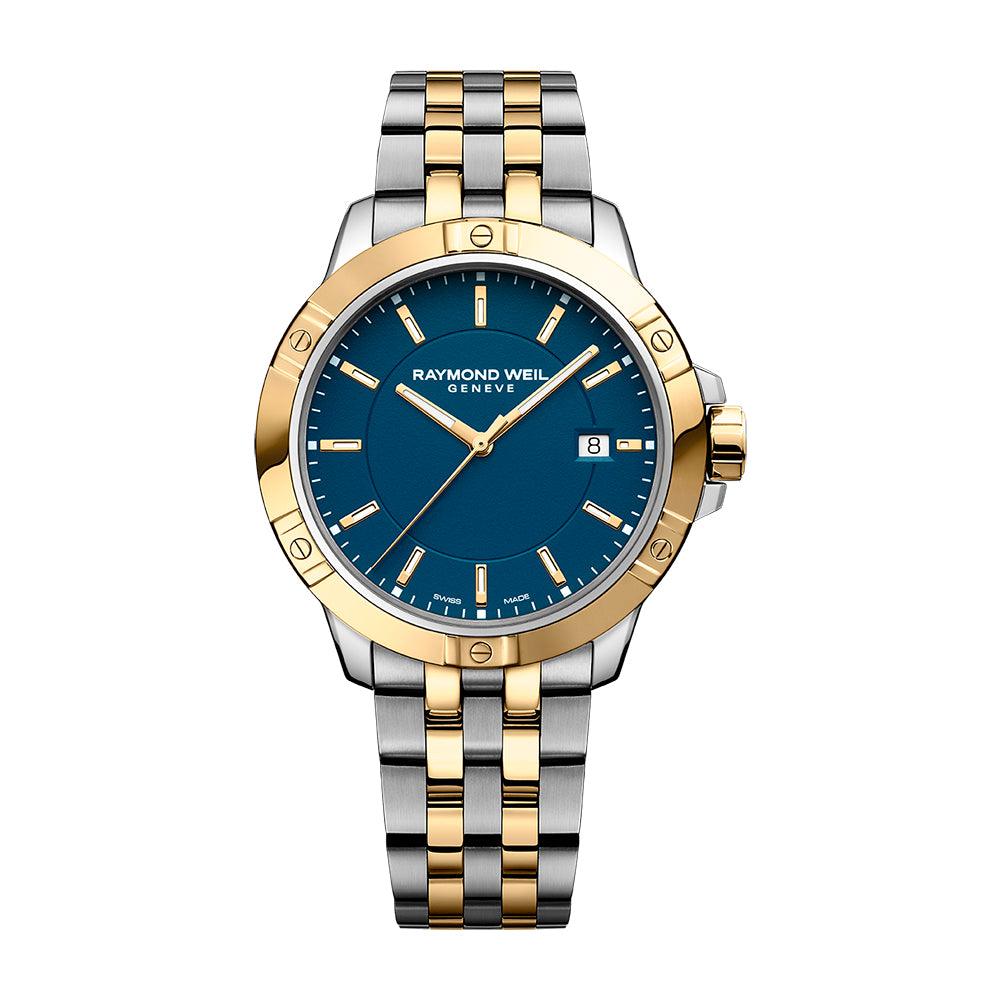 Tango Quartz bicolor con PVD oro amarillo dial azul