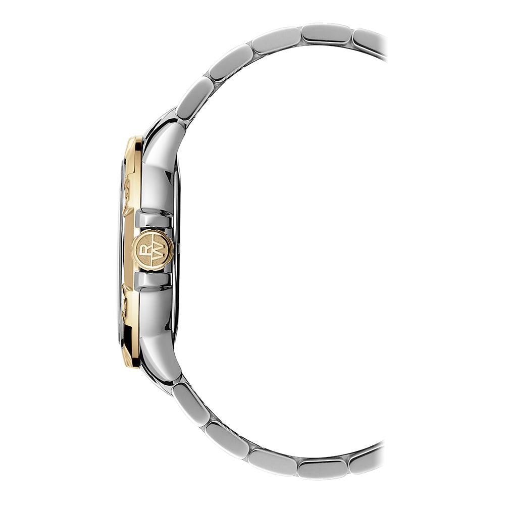 Tango Quartz bicolor con PVD oro amarillo dial azul