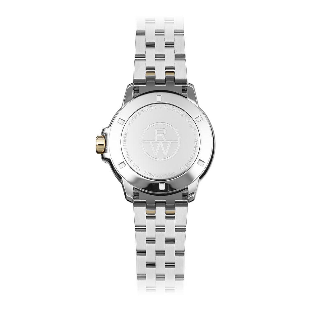 Tango Quartz bicolor con PVD oro amarillo dial azul