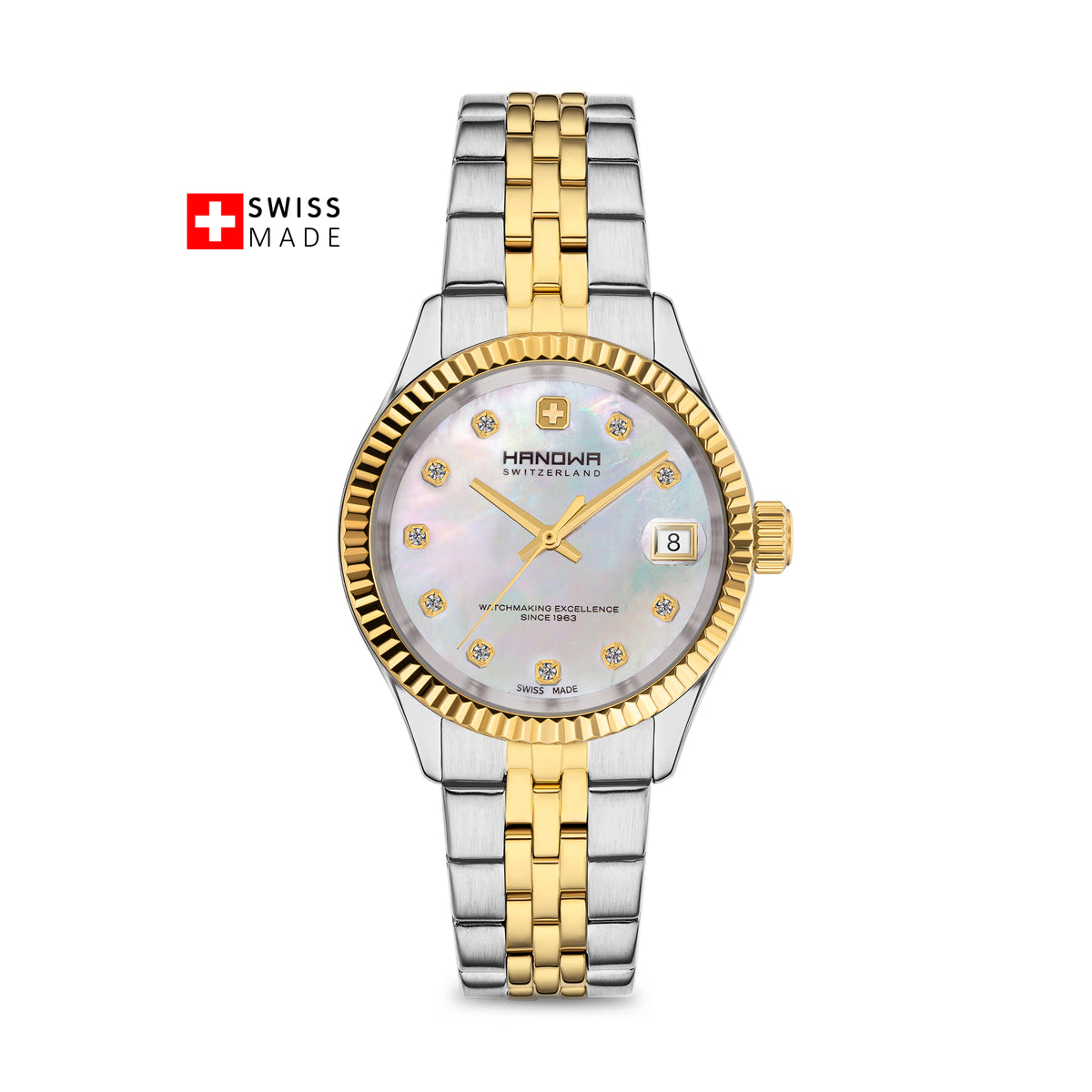 Sense Lady Pearl White Dial Bicolor Gold