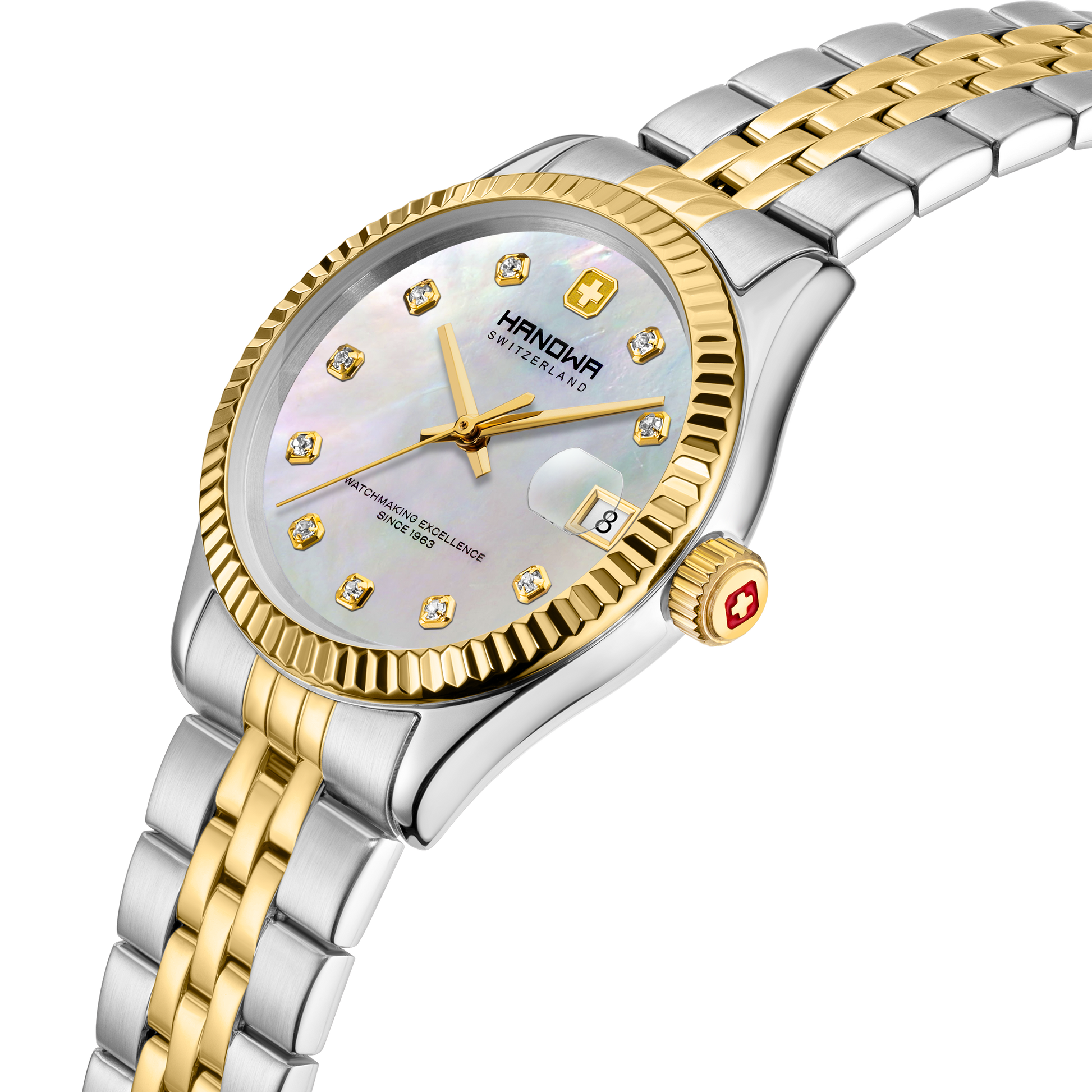 Sense Lady Pearl White Dial Bicolor Gold