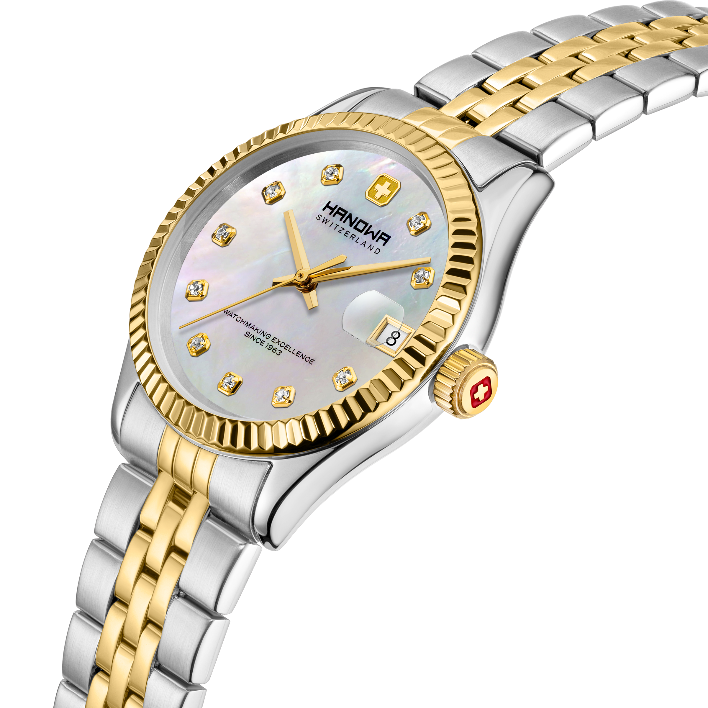 Sense Lady Pearl White Dial Bicolor Gold
