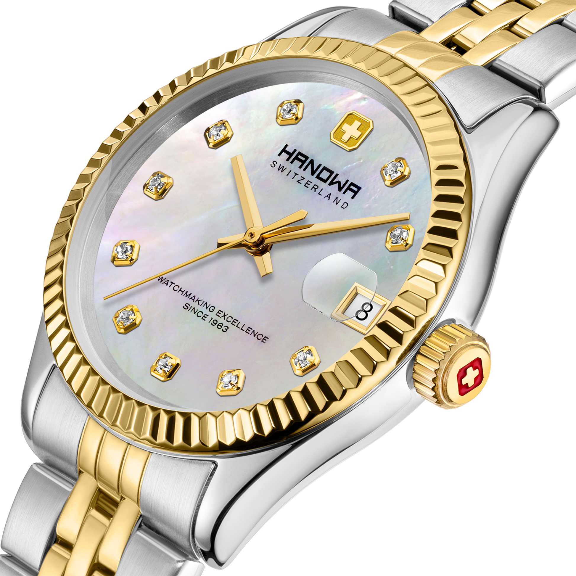 Sense Lady Pearl White Dial Bicolor Gold