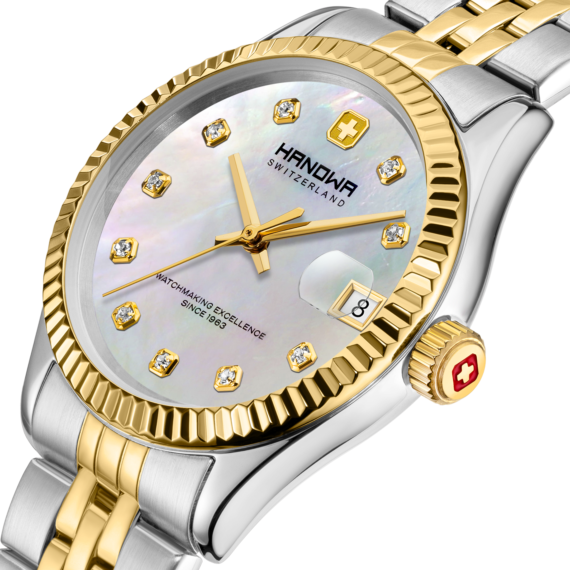 Sense Lady Pearl White Dial Bicolor Gold
