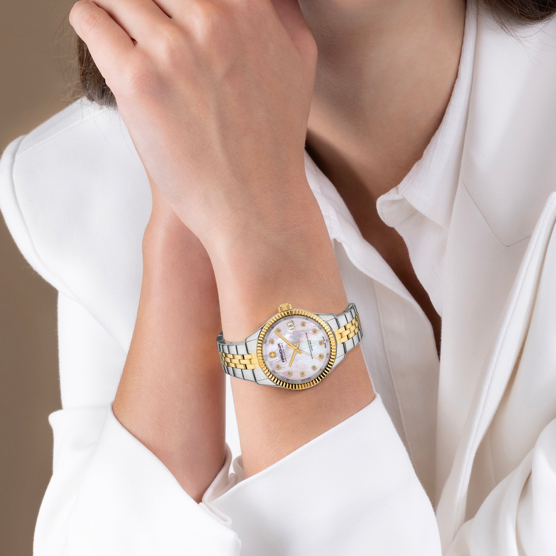 Sense Lady Pearl White Dial Bicolor Gold