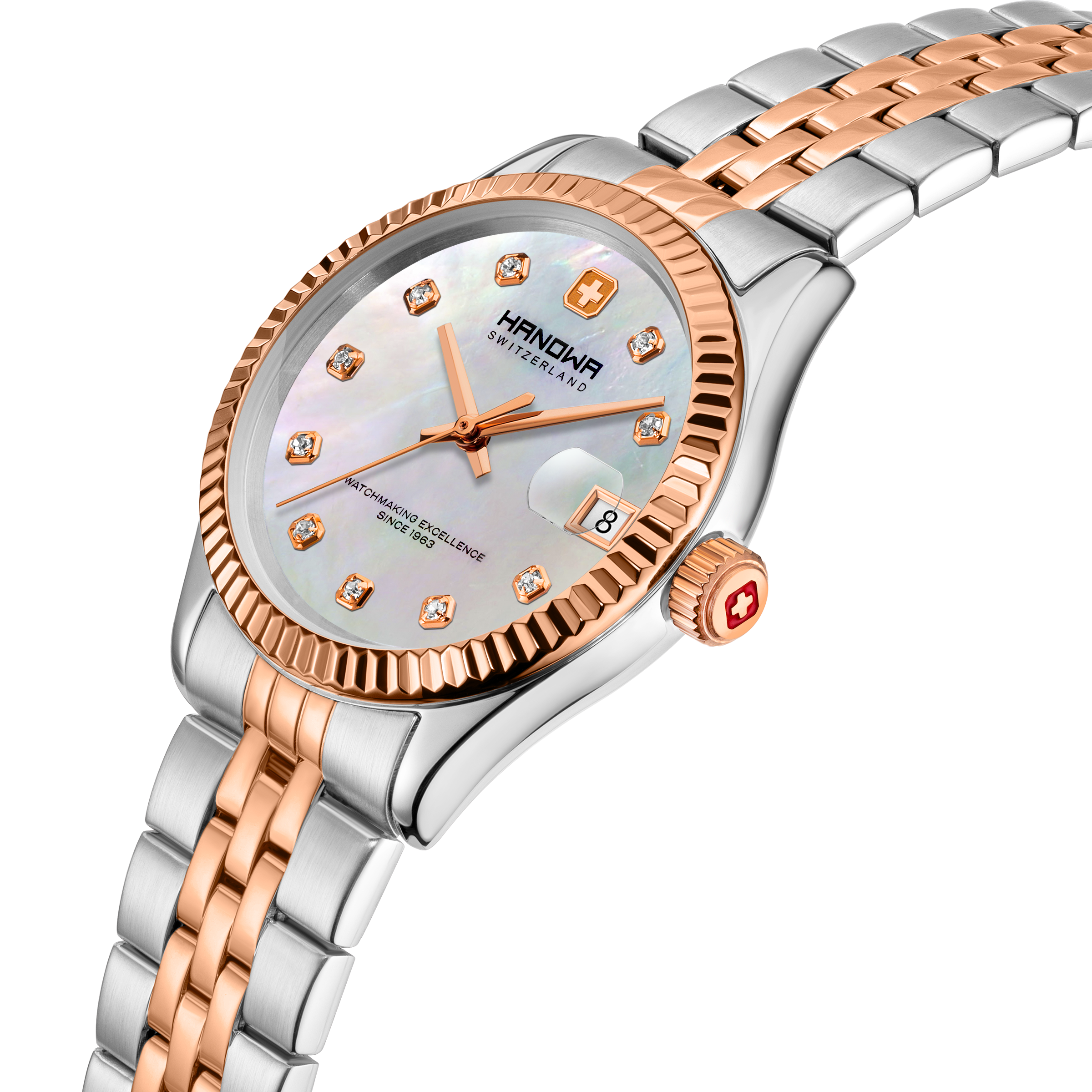 Sense Lady Pearl White Dial Bicolor Rose Gold