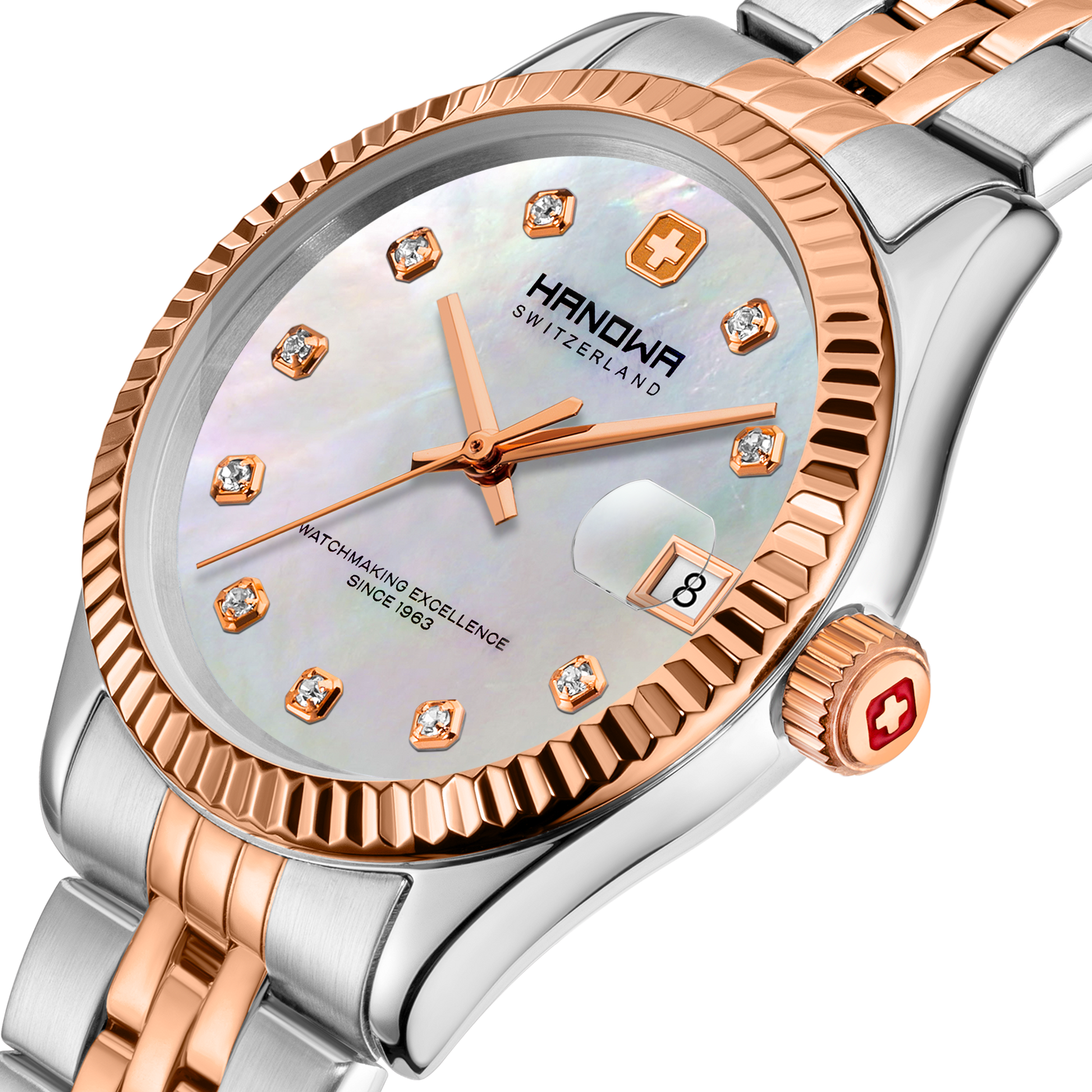 Sense Lady Pearl White Dial Bicolor Rose Gold