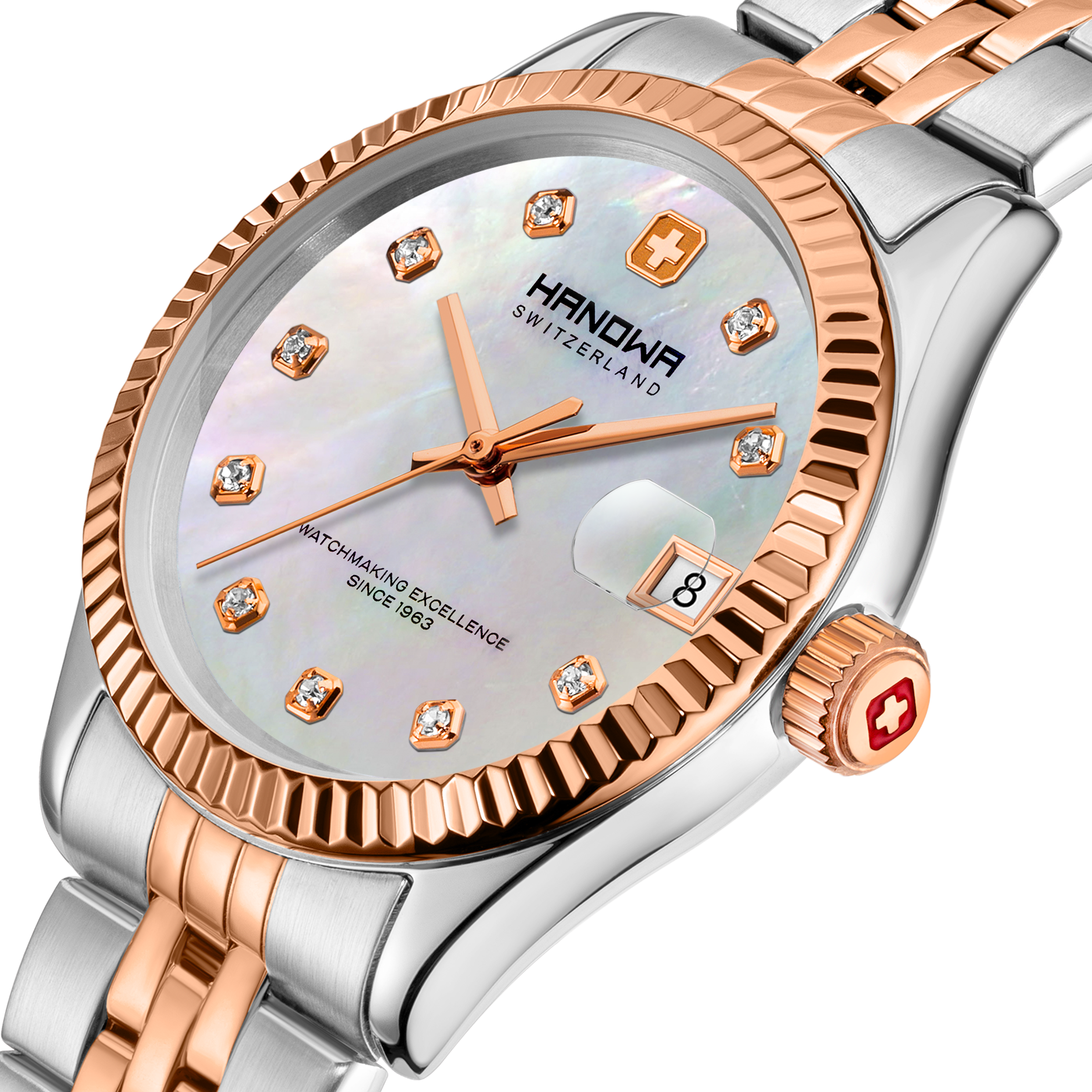 Sense Lady Pearl White Dial Bicolor Rose Gold