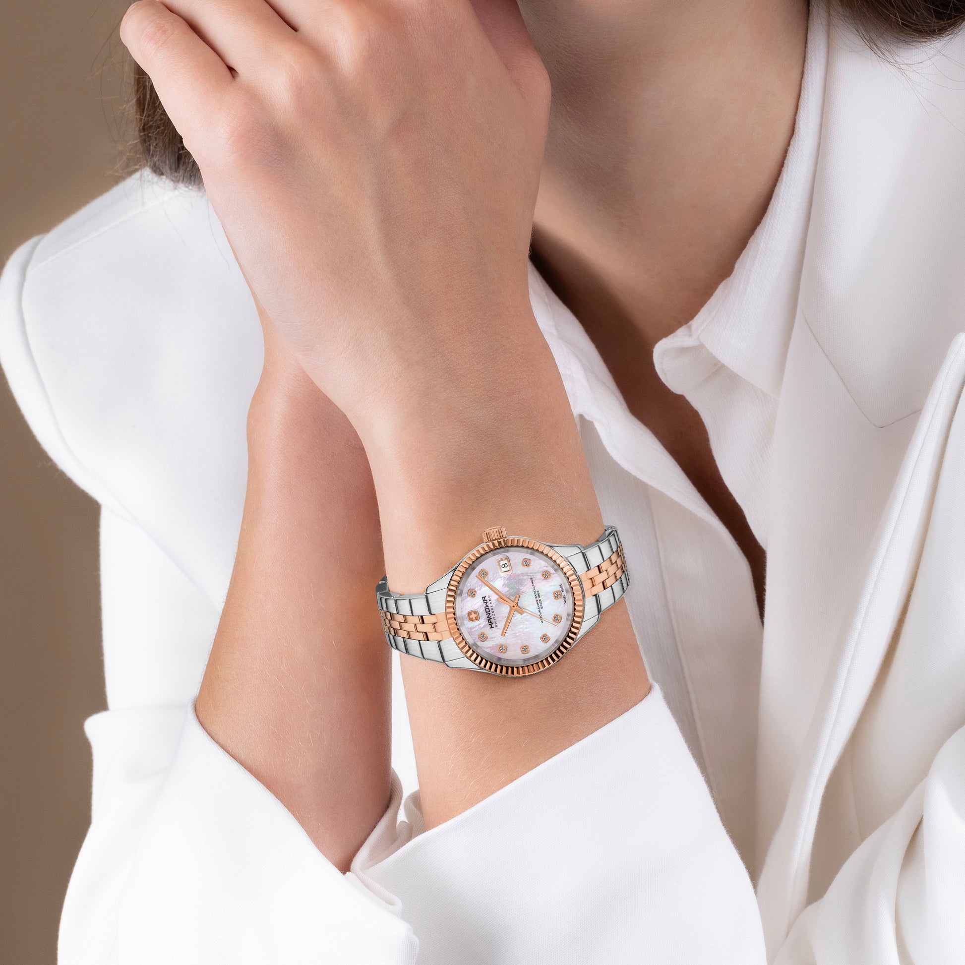 Sense Lady Pearl White Dial Bicolor Rose Gold