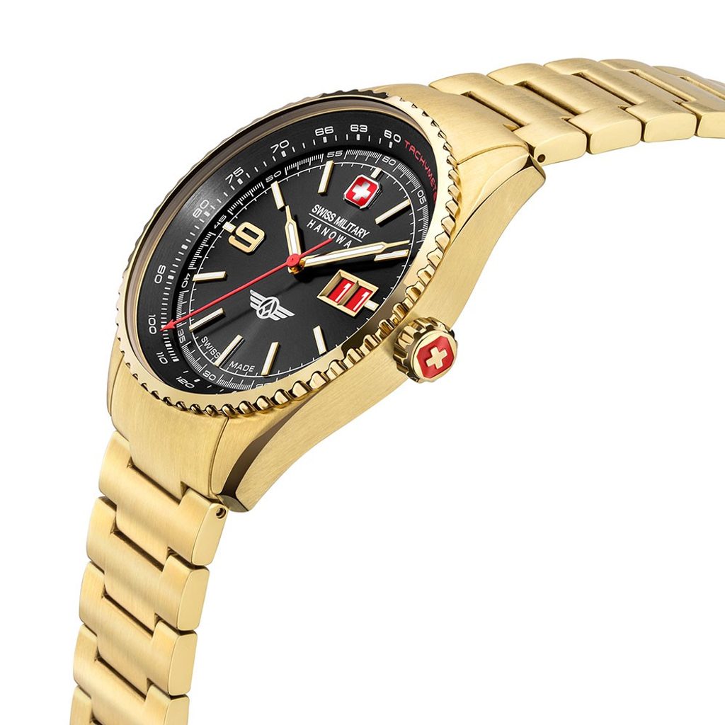 Reloj de pulsera Afterburn color oro amarillo y esfera negra